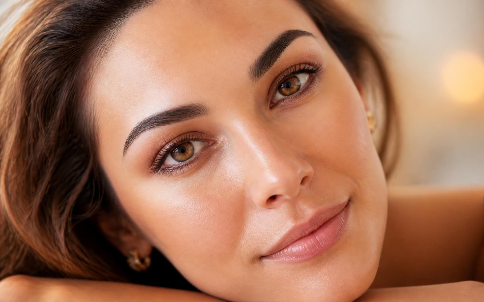 Gesicht mit natürlichem Permanent Make-up an Augenbrauen und Lippen